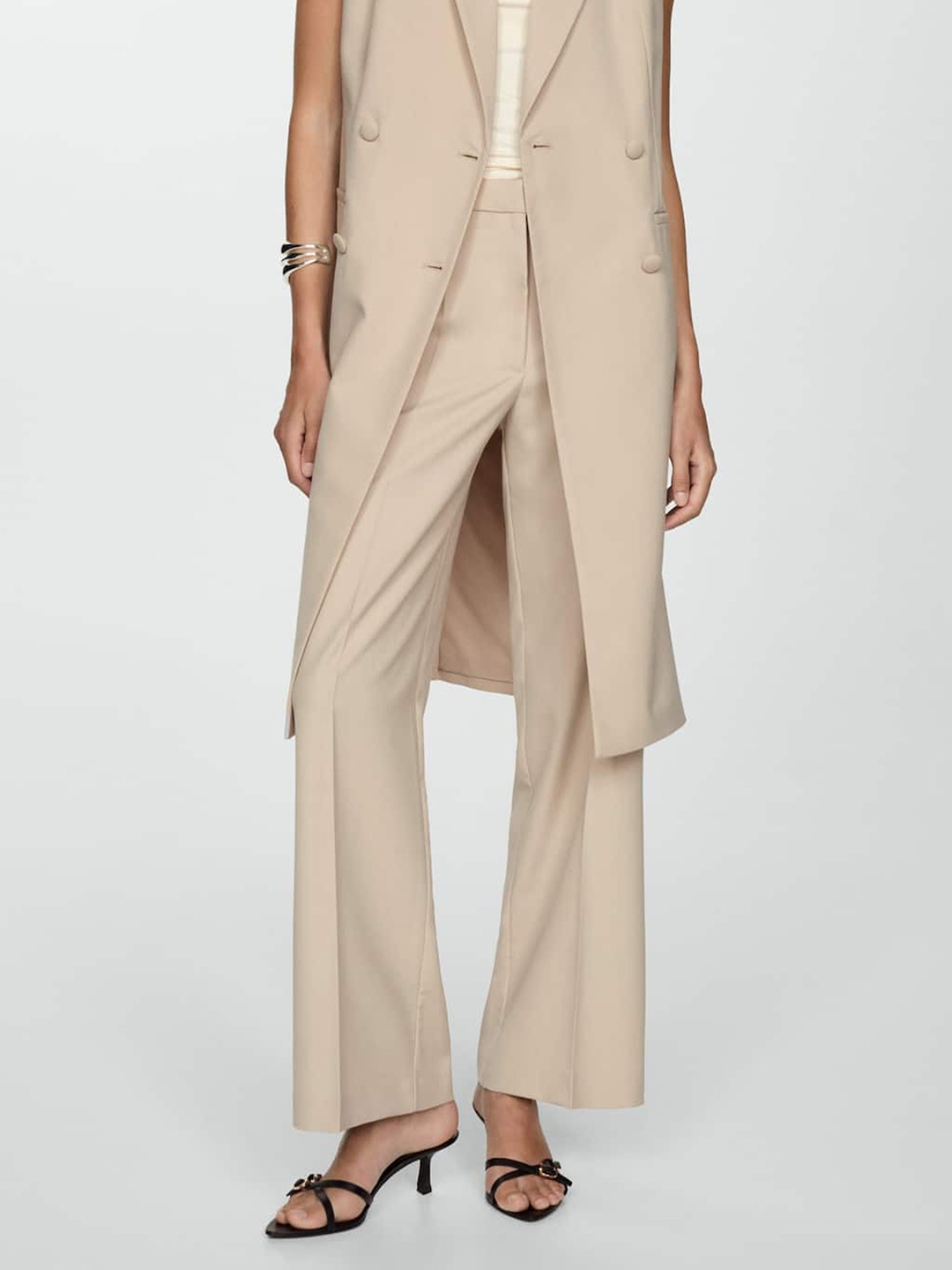 

MANGO Women Pleated Formal Trousers, Beige