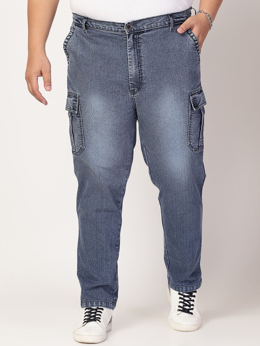 

plusS Men Comfort Clean Look Light Fade Stretchable Jogger Jeans, Blue