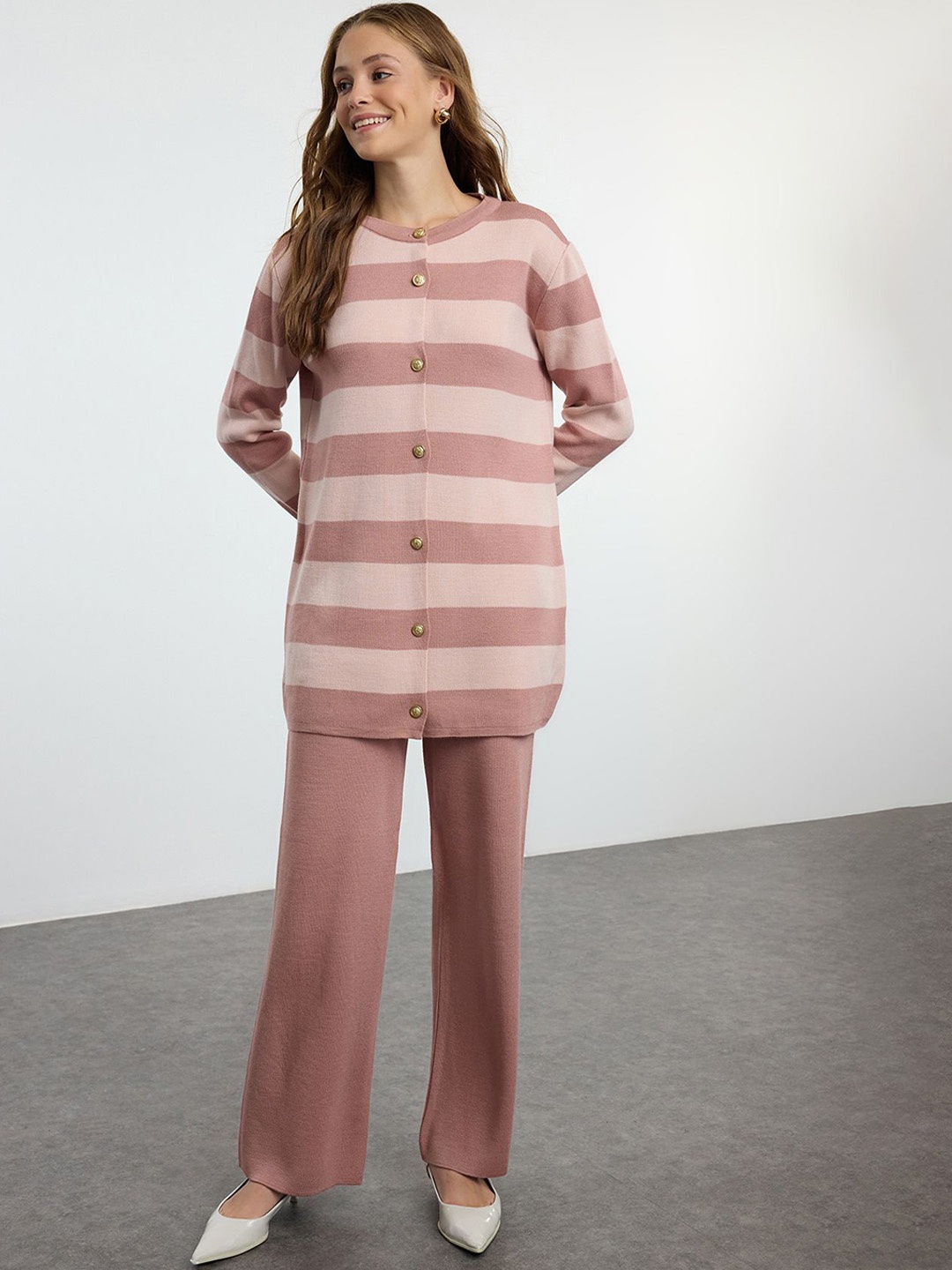 

Trendyol Striped Top & Trousers Co-Ords, Mauve