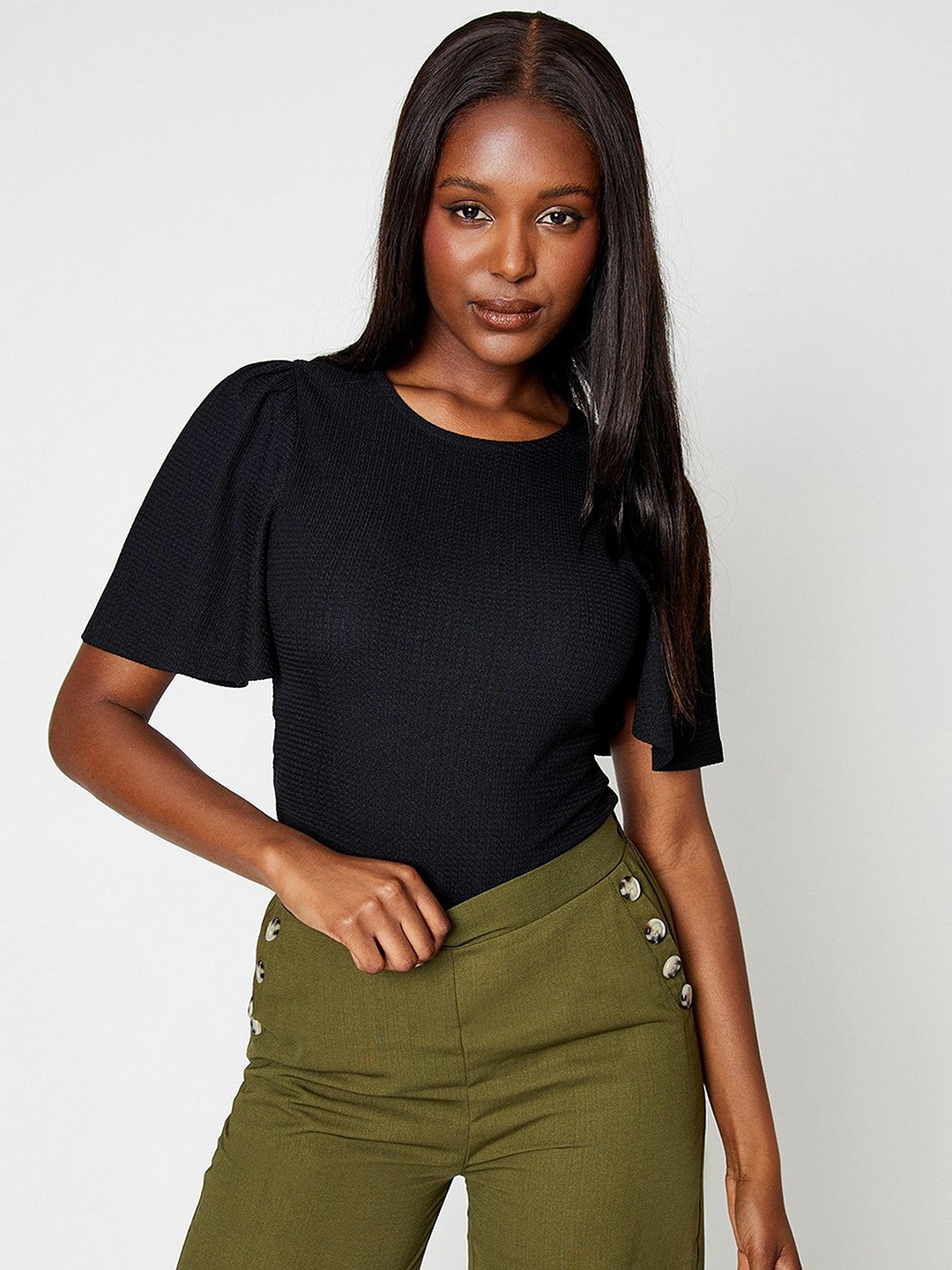 

DOROTHY PERKINS Flared Sleeve Top, Black