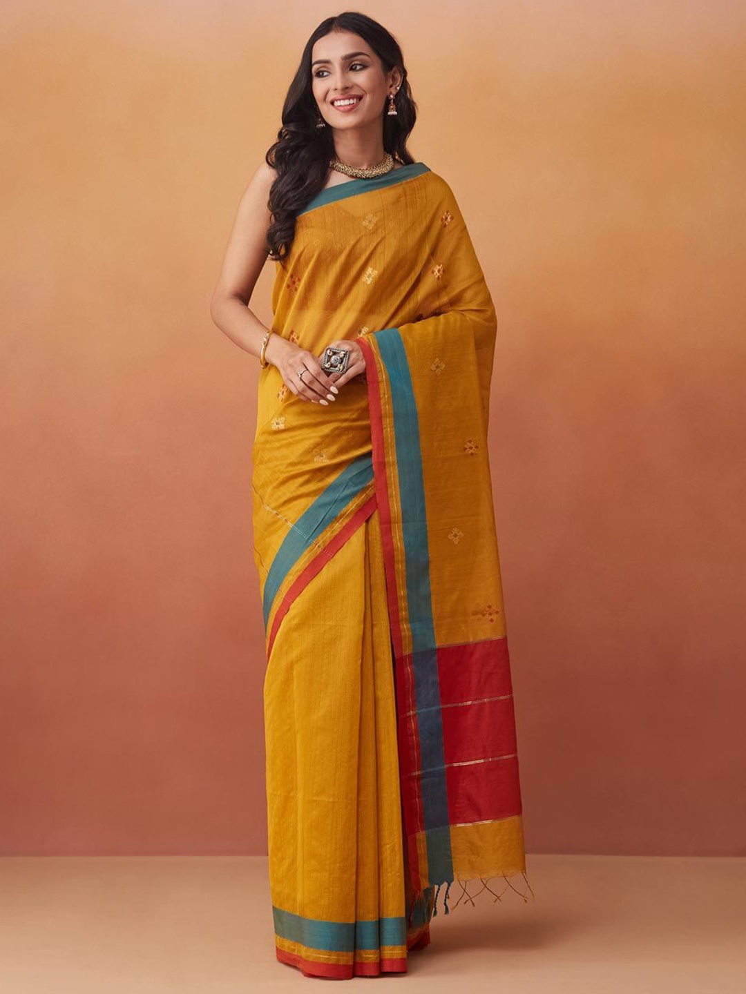 

Fabindia Woven Design Printed Saree, Mustard