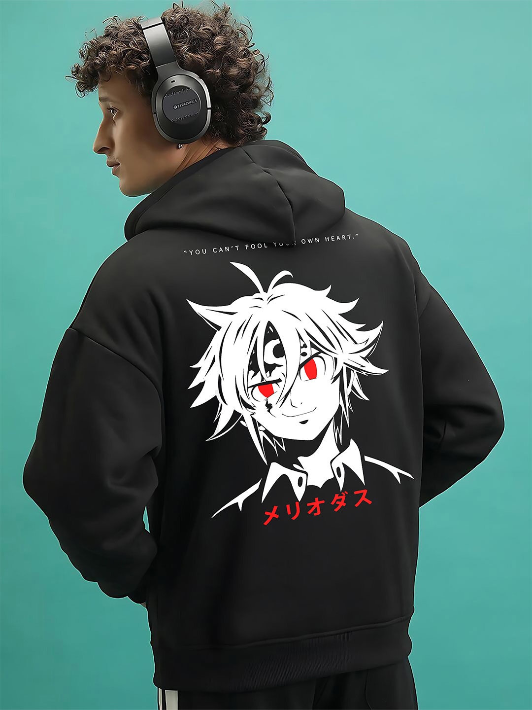 

RARESCAPE Men Graphic Printed Hood Cotton Pullover Sweatshirt, Black