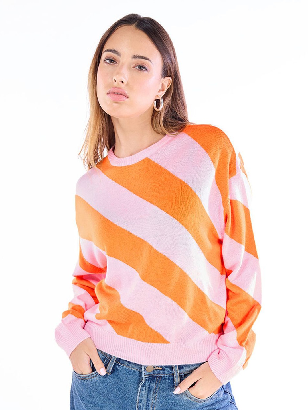 

Bewakoof Women Striped Pullover, Pink