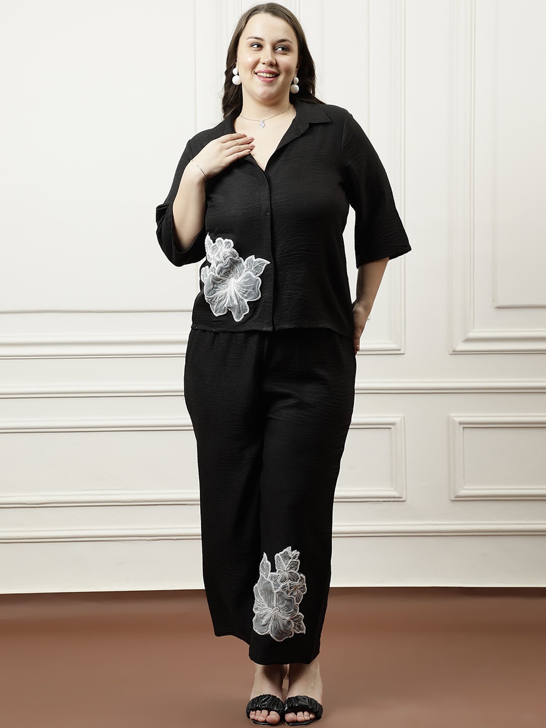 

Athena Ample Embellished Shirt & Trouser Co-Ords, Black