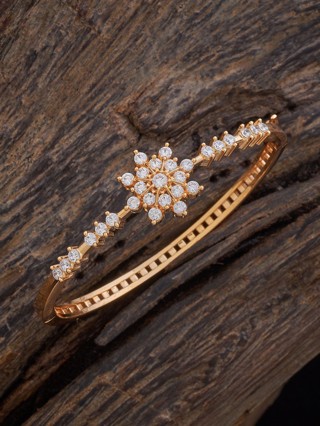 

Kushal's Fashion Jewellery Gold-Plated Cubic Zirconia Studded Kada Bracelet