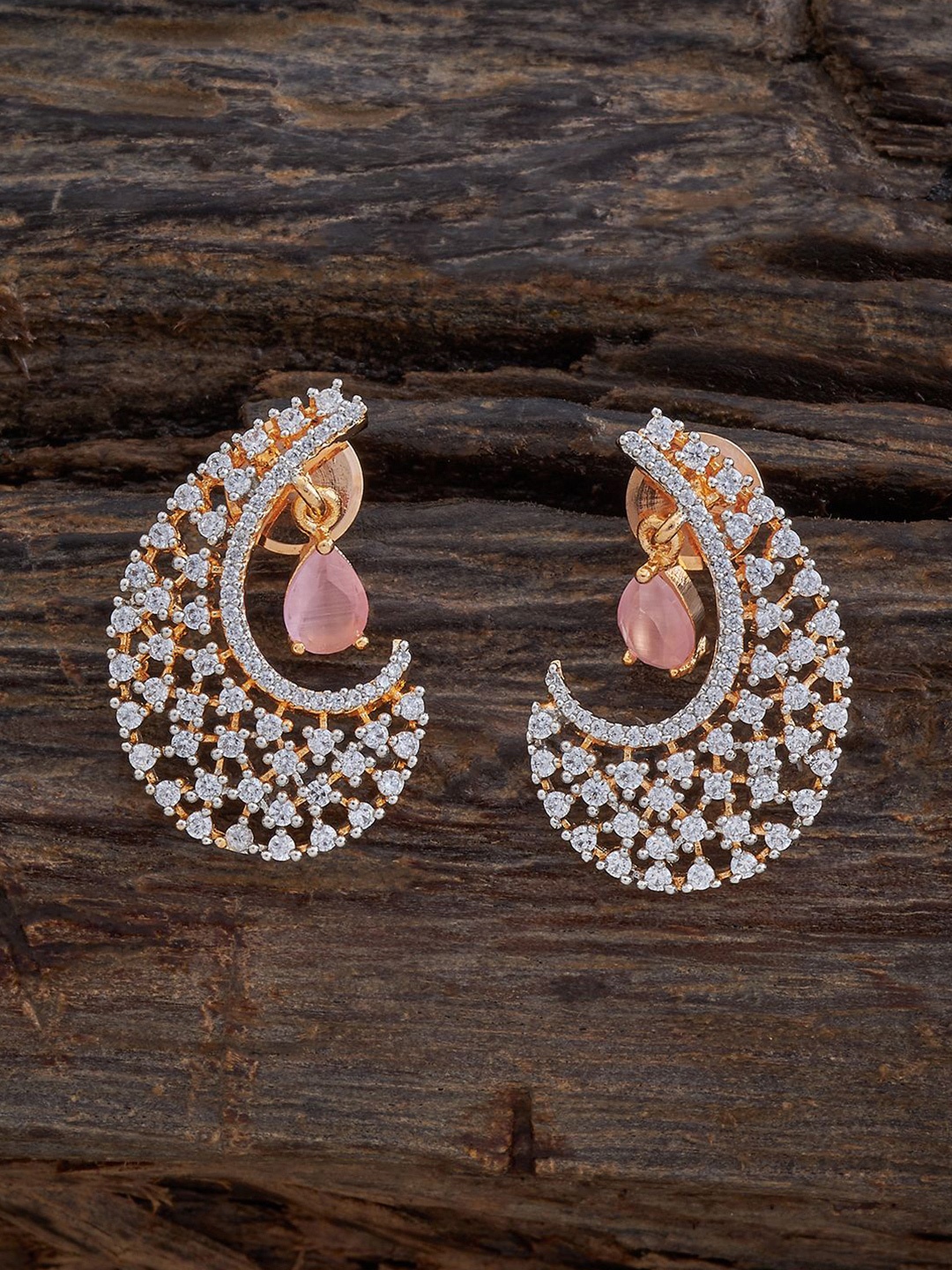 

Kushal's Fashion Jewellery Rhodium-Plated CZ Studded Classic Drop Earrings, Gold