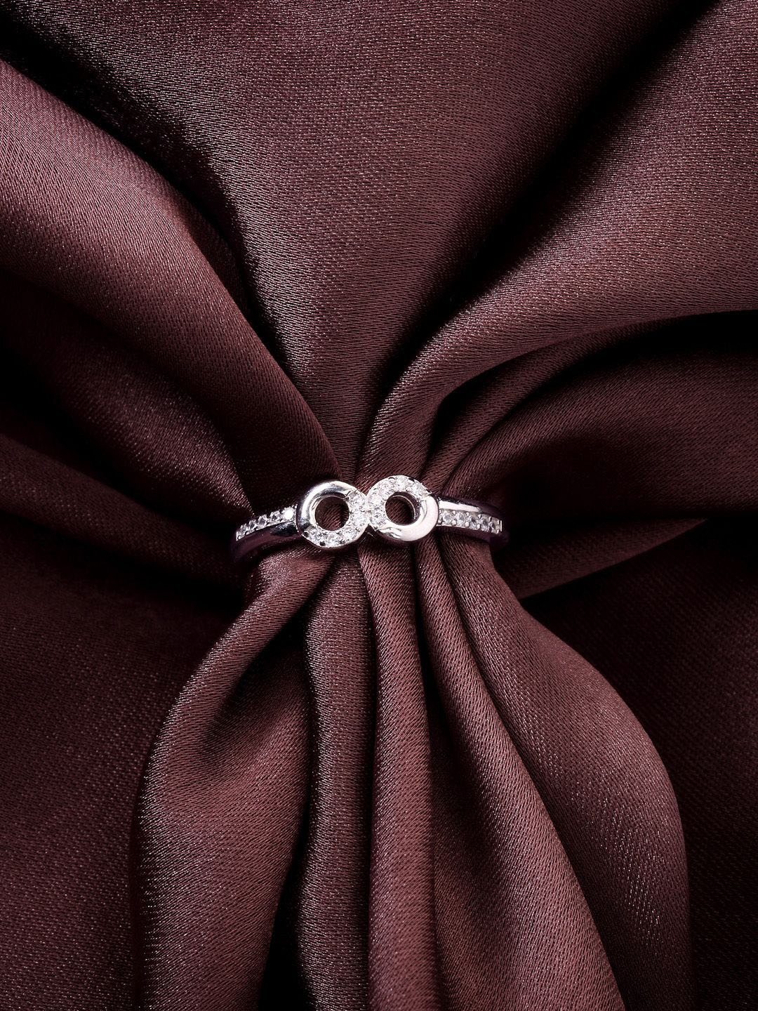 

PANASH 925 Sterling Silver Rhodium-Plated CZ Stone-Studded Infinity Finger Ring