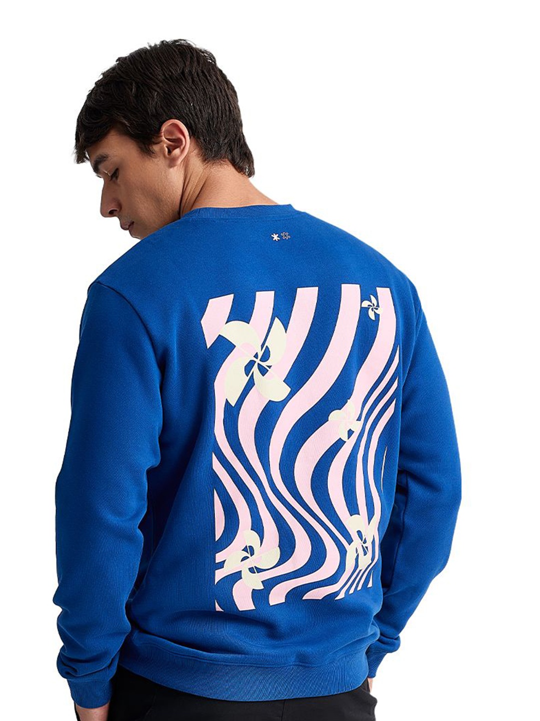 

Ludic Men Floral Printed Round Neck Cotton Pullover Sweatshirt, Navy blue