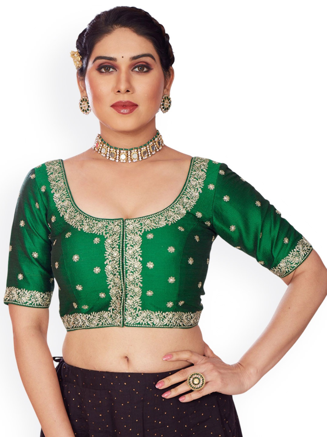 

Mmore Embroidered Saree Blouse, Green