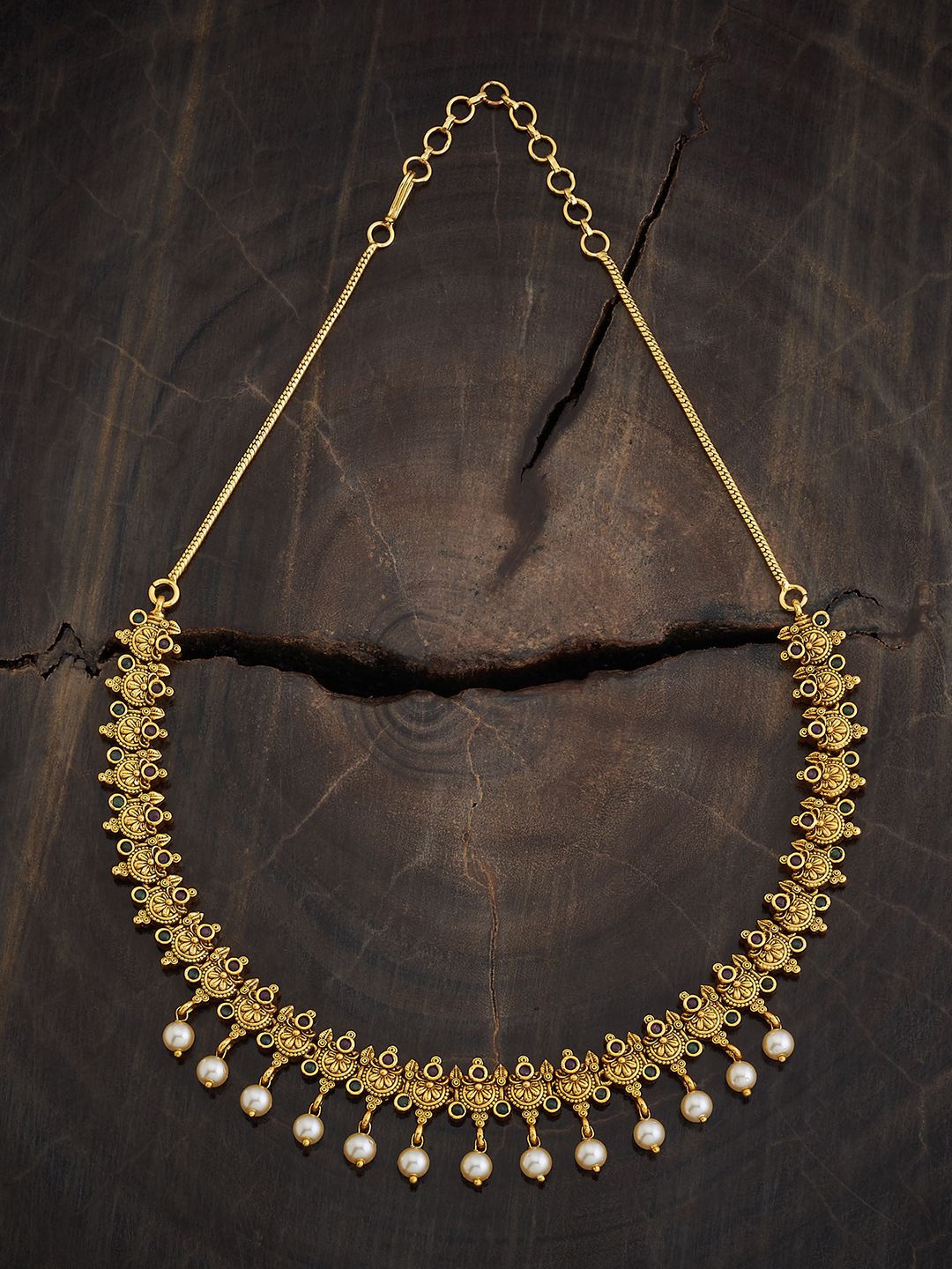 

Kushal's Fashion Jewellery Gold-Plated Ruby Studded Antique Necklace