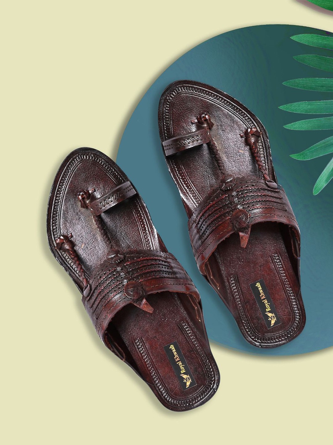 

ROYAL KHWAAB Men Ethnic Leather Comfort Sandals, Brown