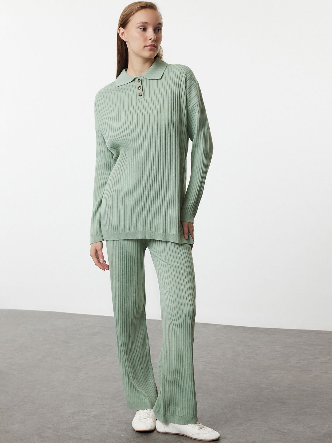 

Trendyol Ribbed Sweatshirt & Trouser Co-Ords, Green