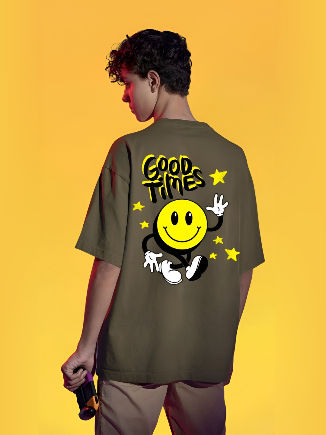 

TBS- THE BARGAIN STREET Men Bio Finish Graphic Printed Round Neck Cotton Oversized T-shirt, Olive