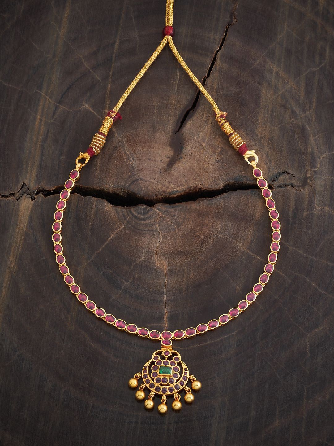 

Kushal's Fashion Jewellery 92.5 Pure Silver Gold-Plated Stone Studded Temple Necklace