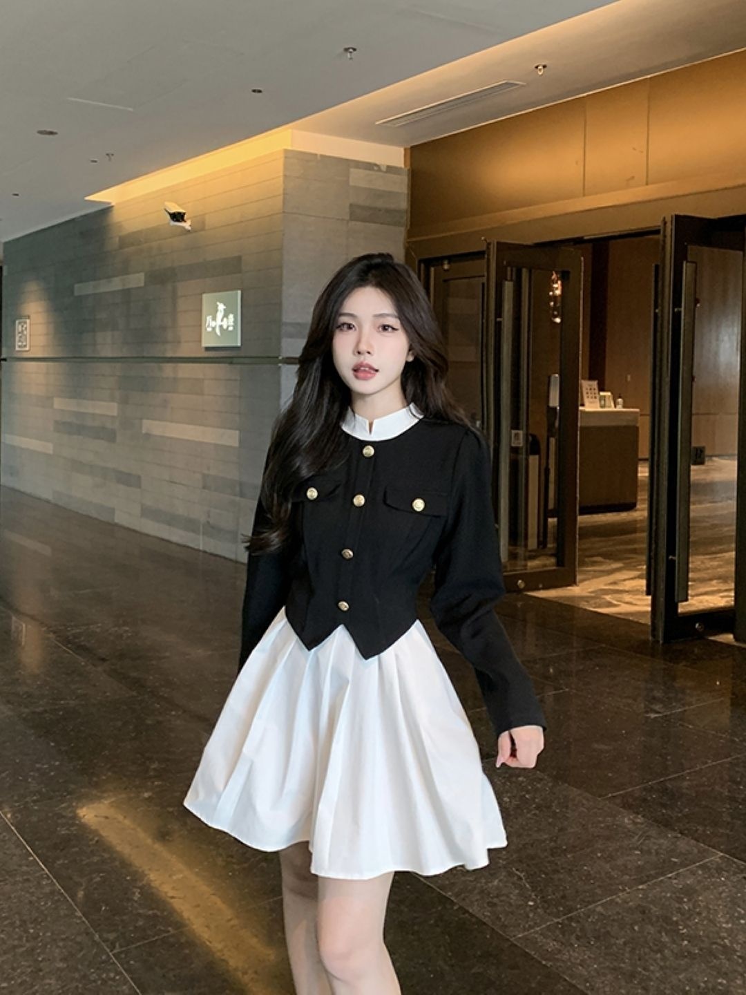 

KPOP Women Colourblocked A-Line Dress, Black