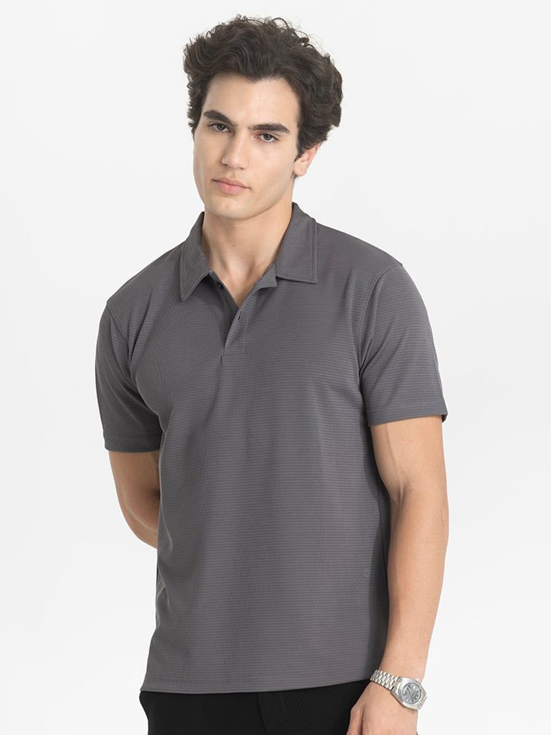 

Snitch Men Polo Collar Slim Fit T-shirt, Grey