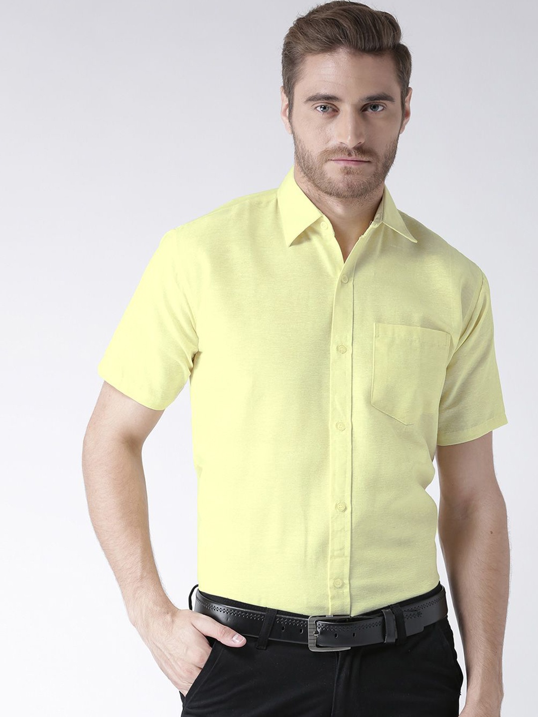 

KLOSET BY RIAG Men Classic Cutaway Collar Solid Cotton Casual Shirt, Yellow