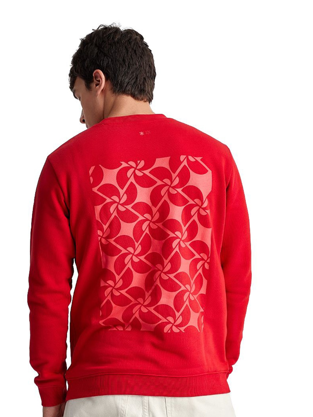 

Ludic Men Floral Printed Round Neck Cotton Pullover Sweatshirt, Red