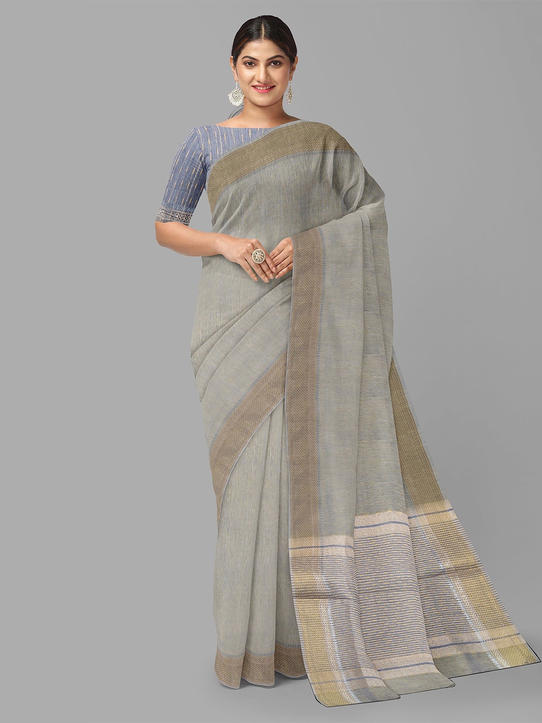 

The Chennai Silks Zari Bhagalpuri Saree, Grey