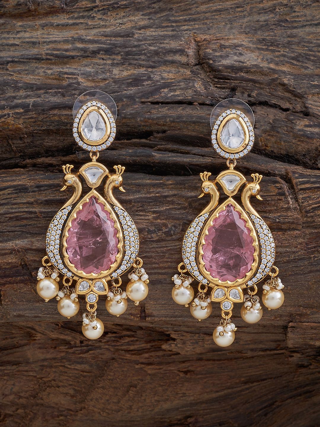 

Kushal's Fashion Jewellery Teardrop Shaped Kundan Stones Drop Earrings, Pink
