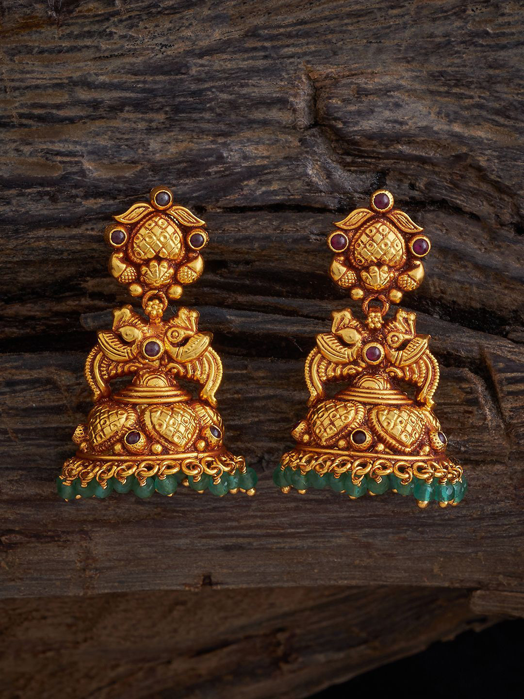 

Kushal's Fashion Jewellery 92.5 Pure Silver Gold-Plated Dome Shaped Temple Jhumkas