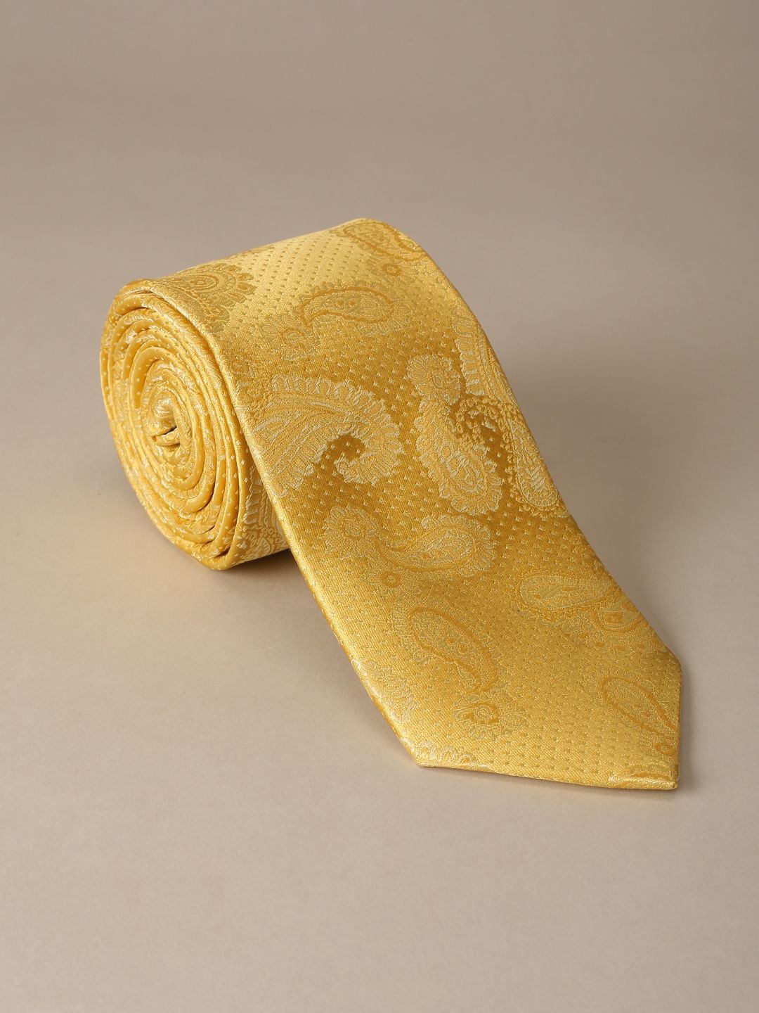 

Peter England Men Woven Design Broad Tie, Yellow
