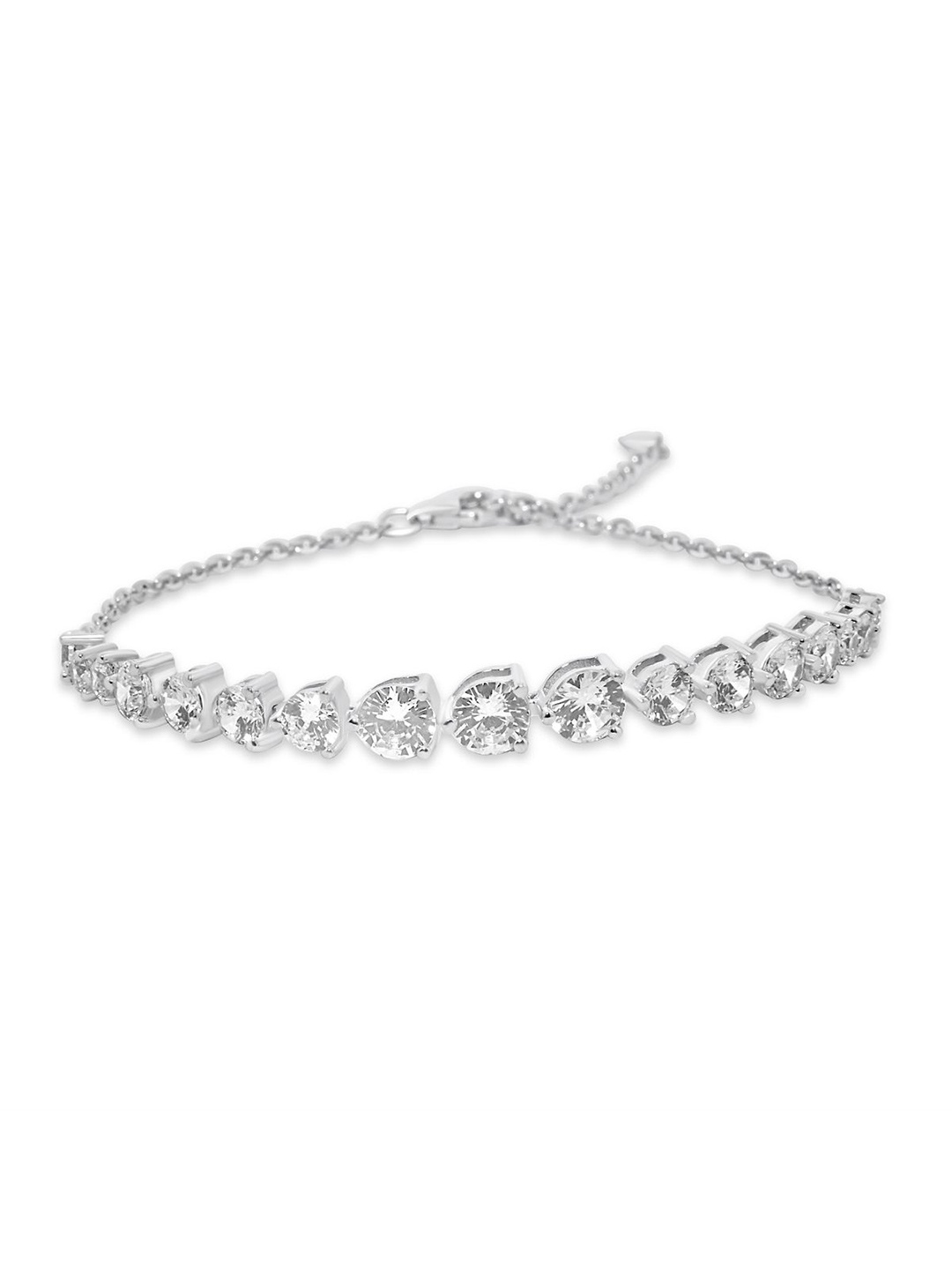 

925 SILLER Sterling Silver Rhodium-Plated Cubic Zirconia Studded Link Bracelet