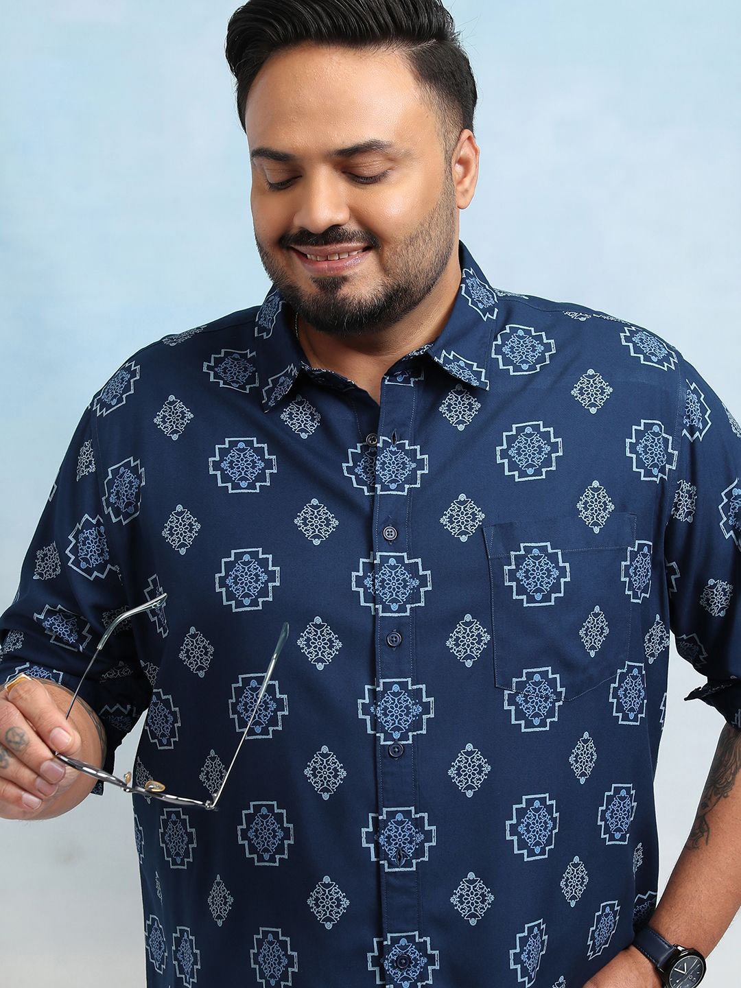 

HIGHLANDER Men Plus Size Regular Fit Shirt, Navy blue