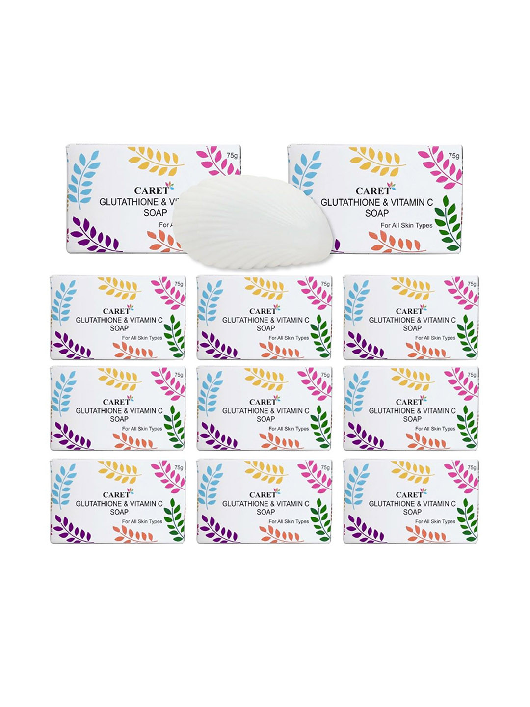 

CARET ORGANIC 11 Pcs Glutathione & Vitamin C Skin Lightening Soap-75g Each, White