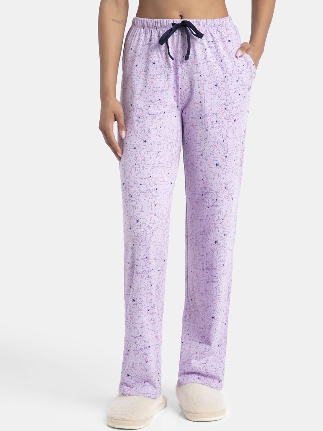 

Jockey Super Combed Cotton Printed Relaxed Fit Pyjama with Convenient Side Pockets - RX88, Purple