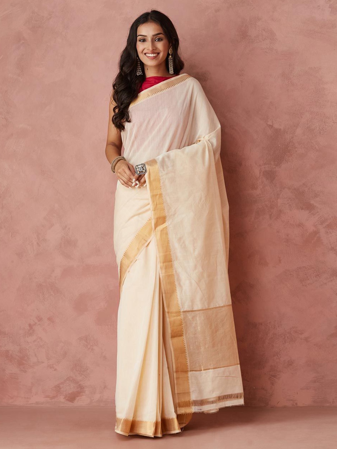 

Fabindia Woven Design Zari Pure Cotton Saree, Beige