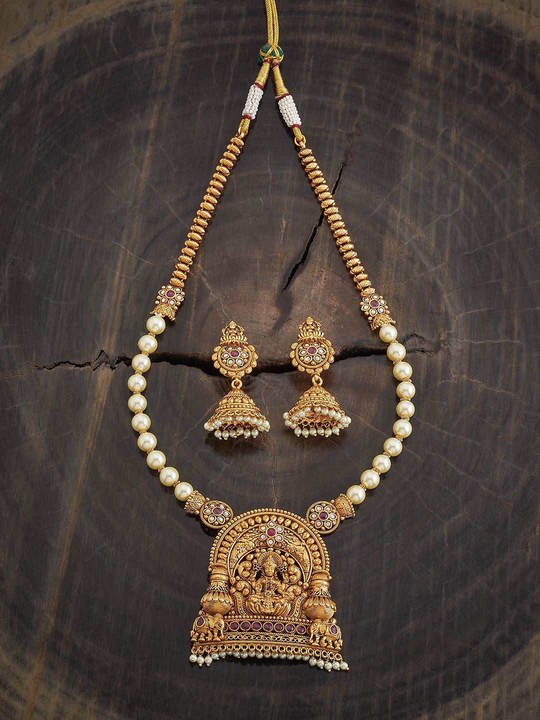 

Kushal's Fashion Jewellery Gold-Plated CZ Studded & Beaded Antique Jewellery Set