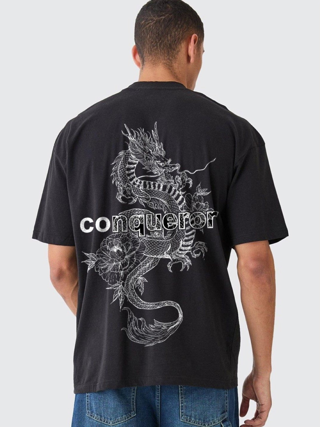 

PRONK Men Printed Drop-Shoulder Sleeves T-shirt, Black