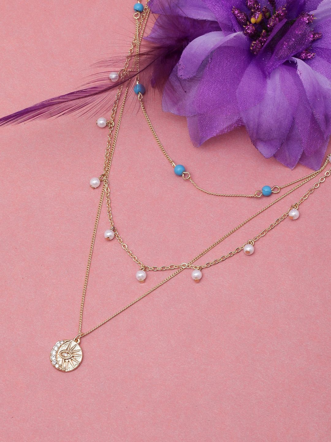 

KPOP Brass Gold-Plated Beaded Layered Necklace