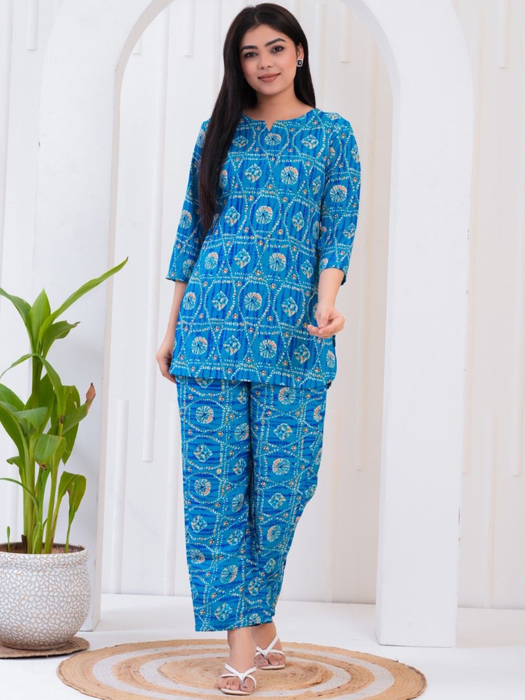 

SAK JAIPUR Ethnic Motifs Printed Tunic With Trouser, Blue