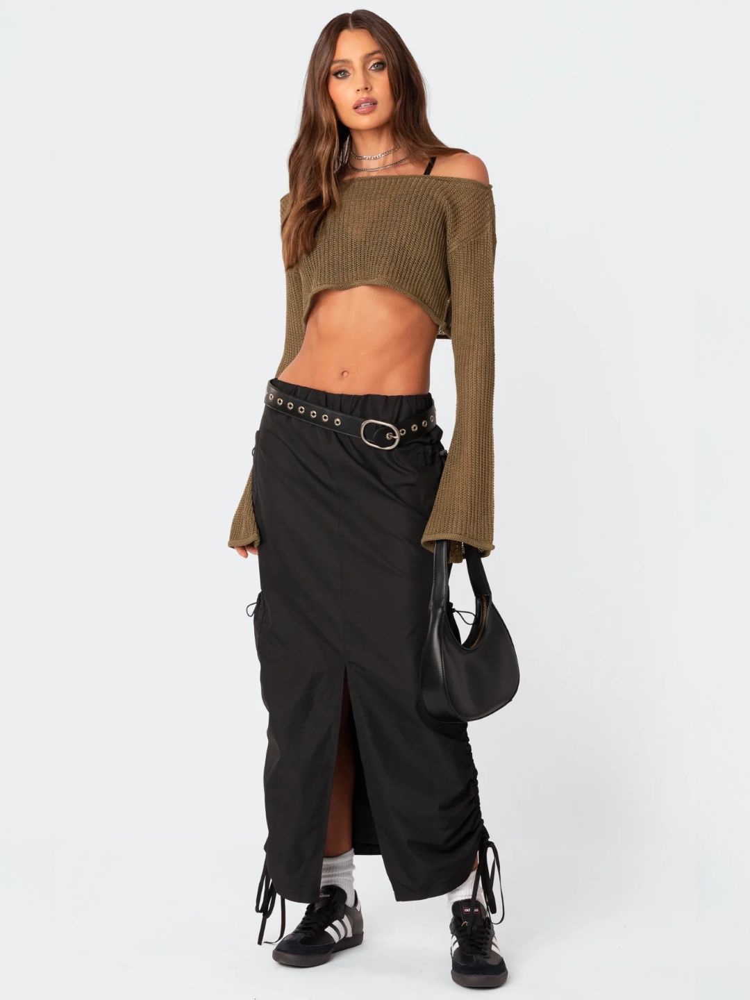 

KPOP Women Self Design Off-Shoulder Acrylic Top, Olive