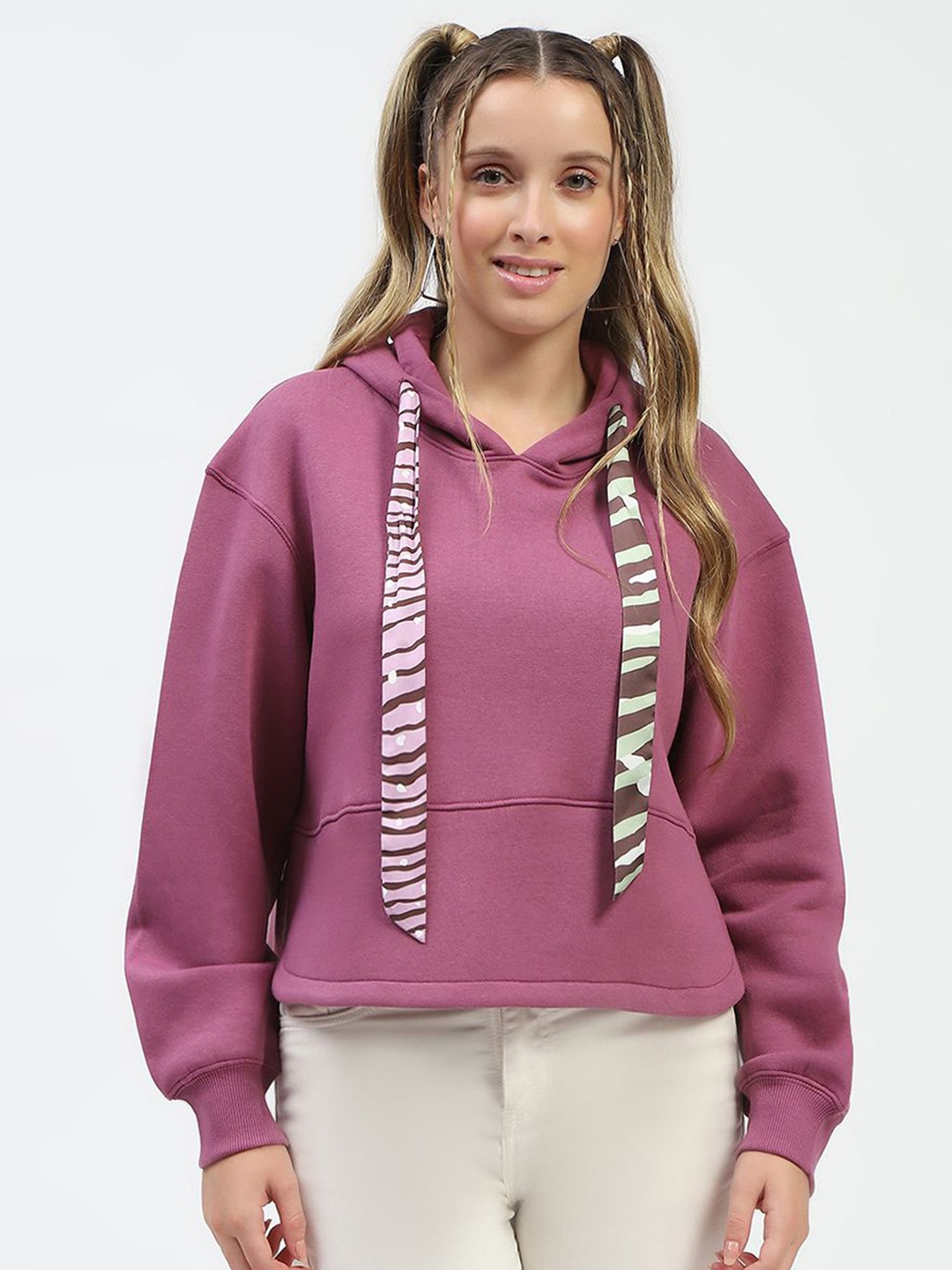 

Madame Women Solid Hood Cotton Pullover Sweatshirt, Mauve