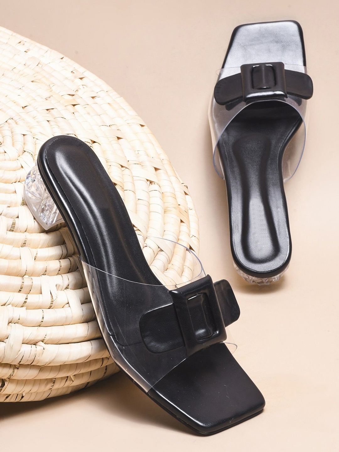 

Try Me Buckle Detail Block Heel Sandals, Black