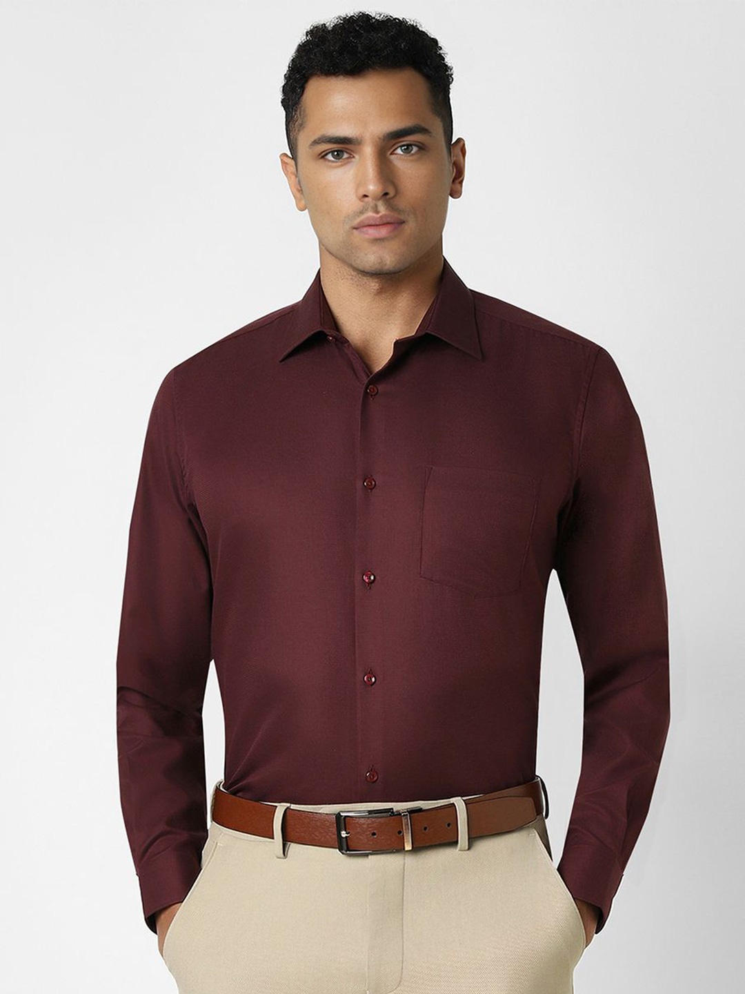 

Van Heusen Men Spread Collar Solid Cotton Formal Shirt, Maroon