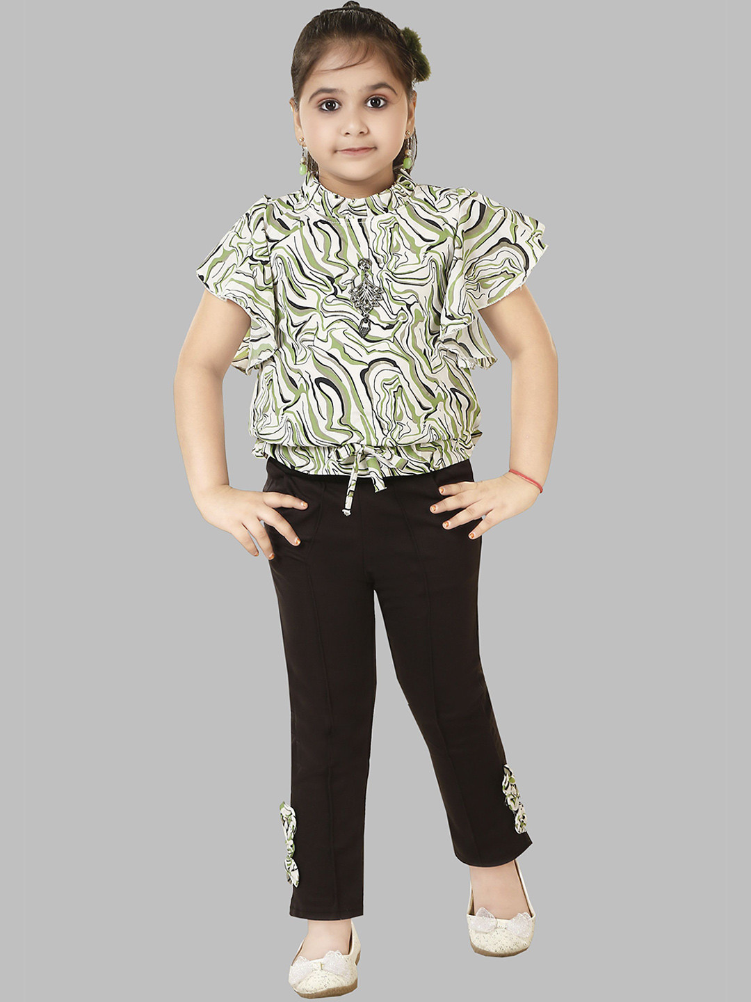 

CELEBRITY CLUB Girls Abstract Printed Short Sleeves Cotton Blend Clothing Set, Green