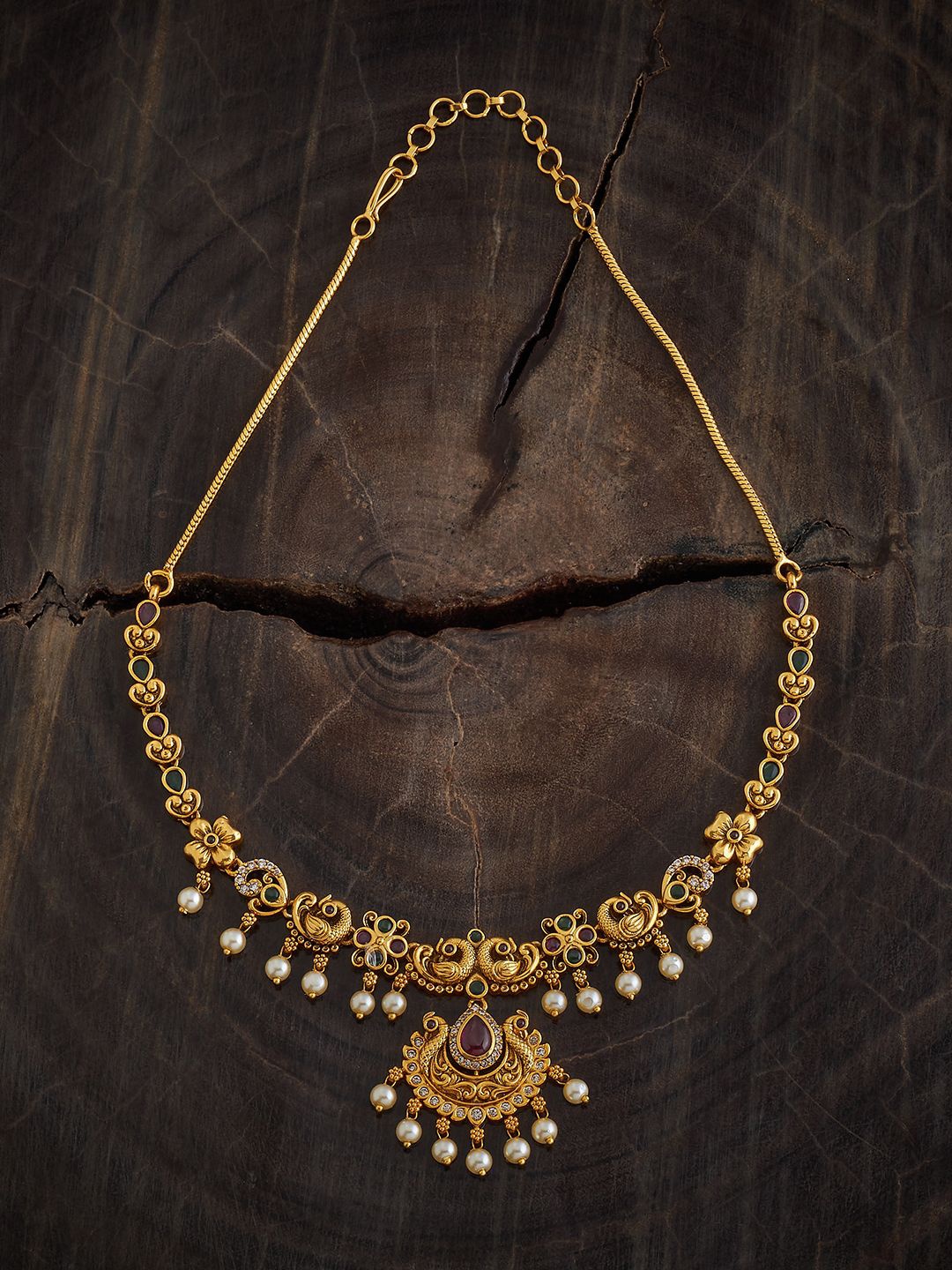 

Kushal's Fashion Jewellery Gold-Plated Stone Studded Antique Necklace