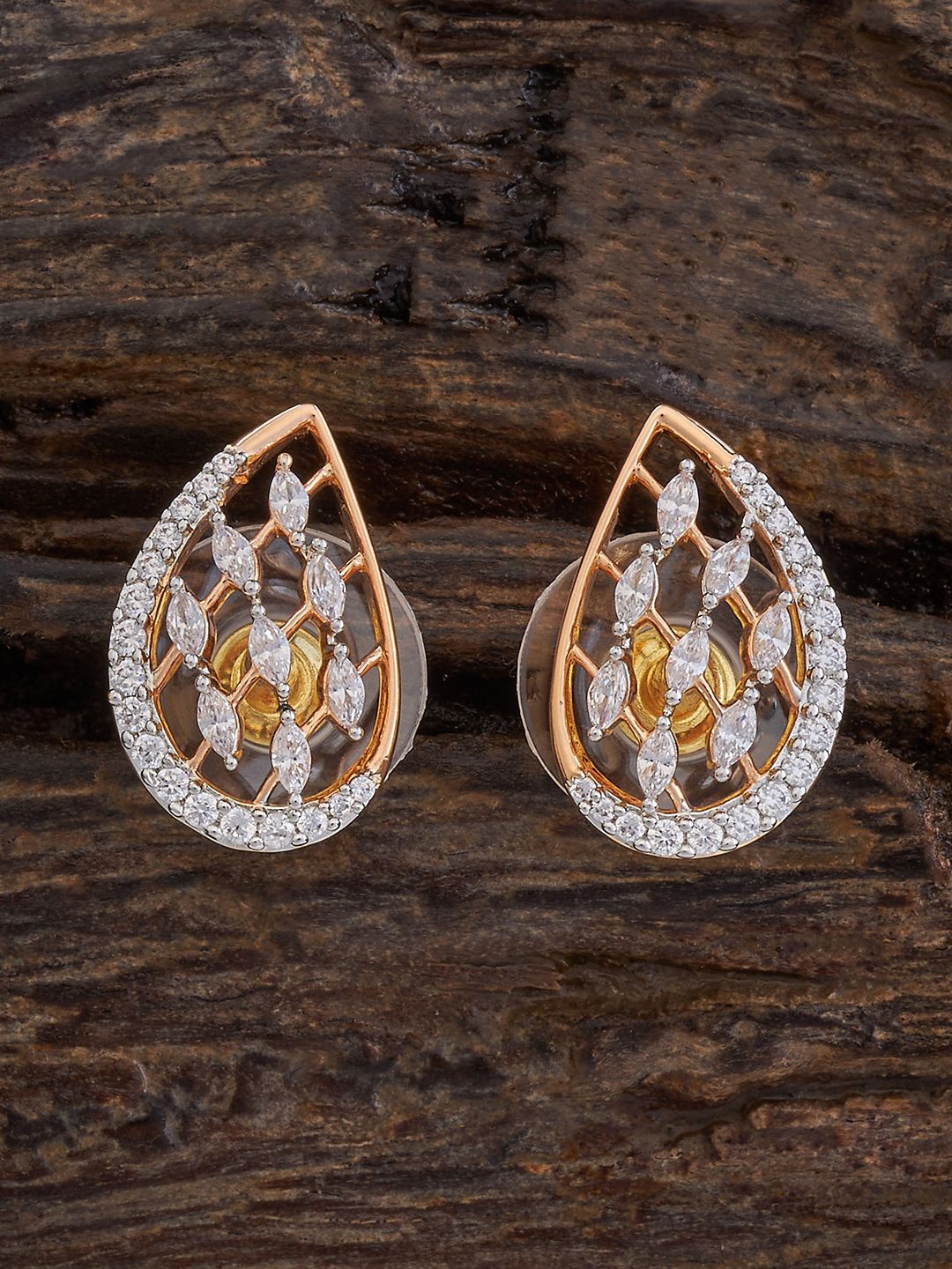 

Kushal's Fashion Jewellery Rhodium Gold-Plated Cubic Zirconia Teardrop Shaped Studs