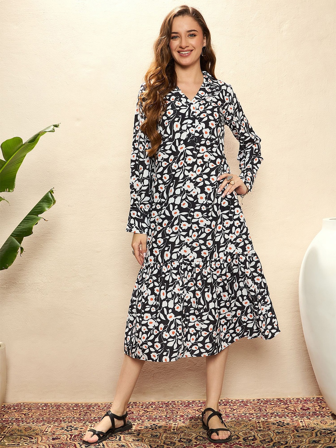 

MOSTUNIQUE BY KASSUALLY Women Floral Print Shirt Maxi Dress, Off white