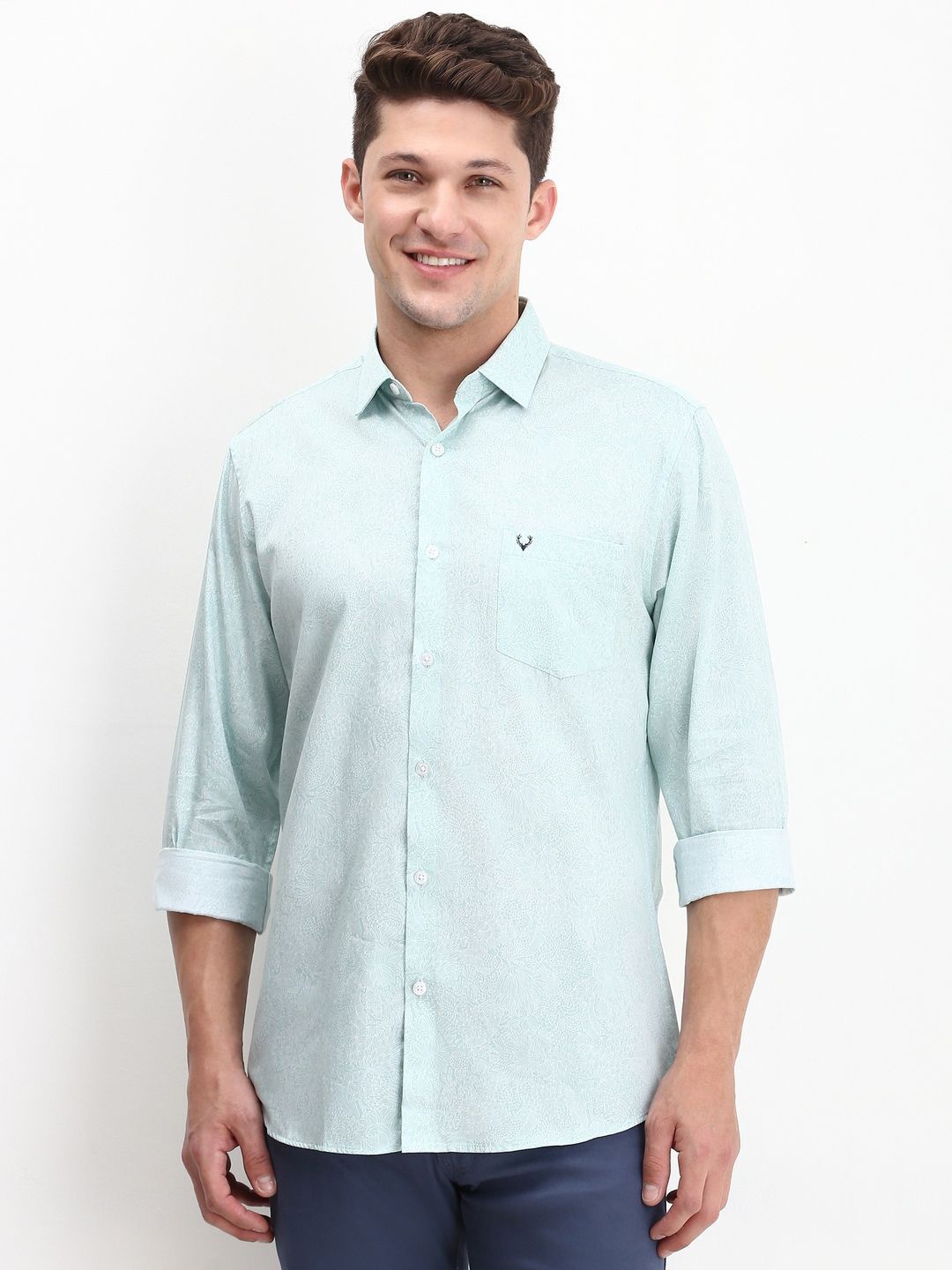 

Allen Solly Men Spread Collar Floral Printed Cotton Slim Fit Casual Shirt, Blue