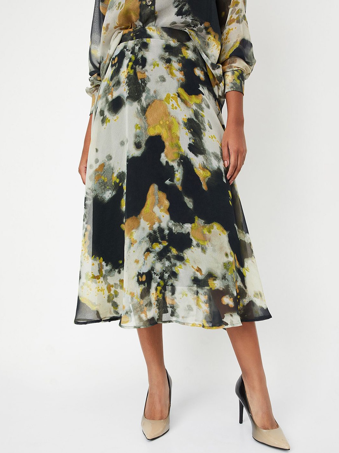 

Max x Kalki Women Printed A-Line Skirt, Black