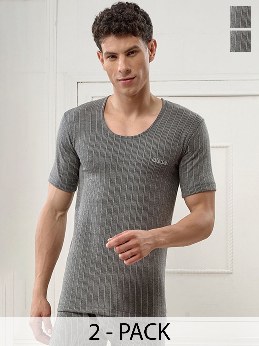 

Inferno Pack Of 2 Polycotton Round Neck Half Slevees Thermal Vests, Charcoal