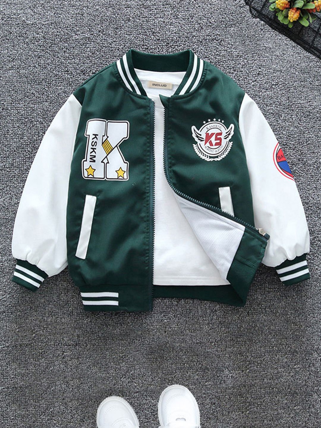 

INCLUD Boys Varsity Jacket, Green