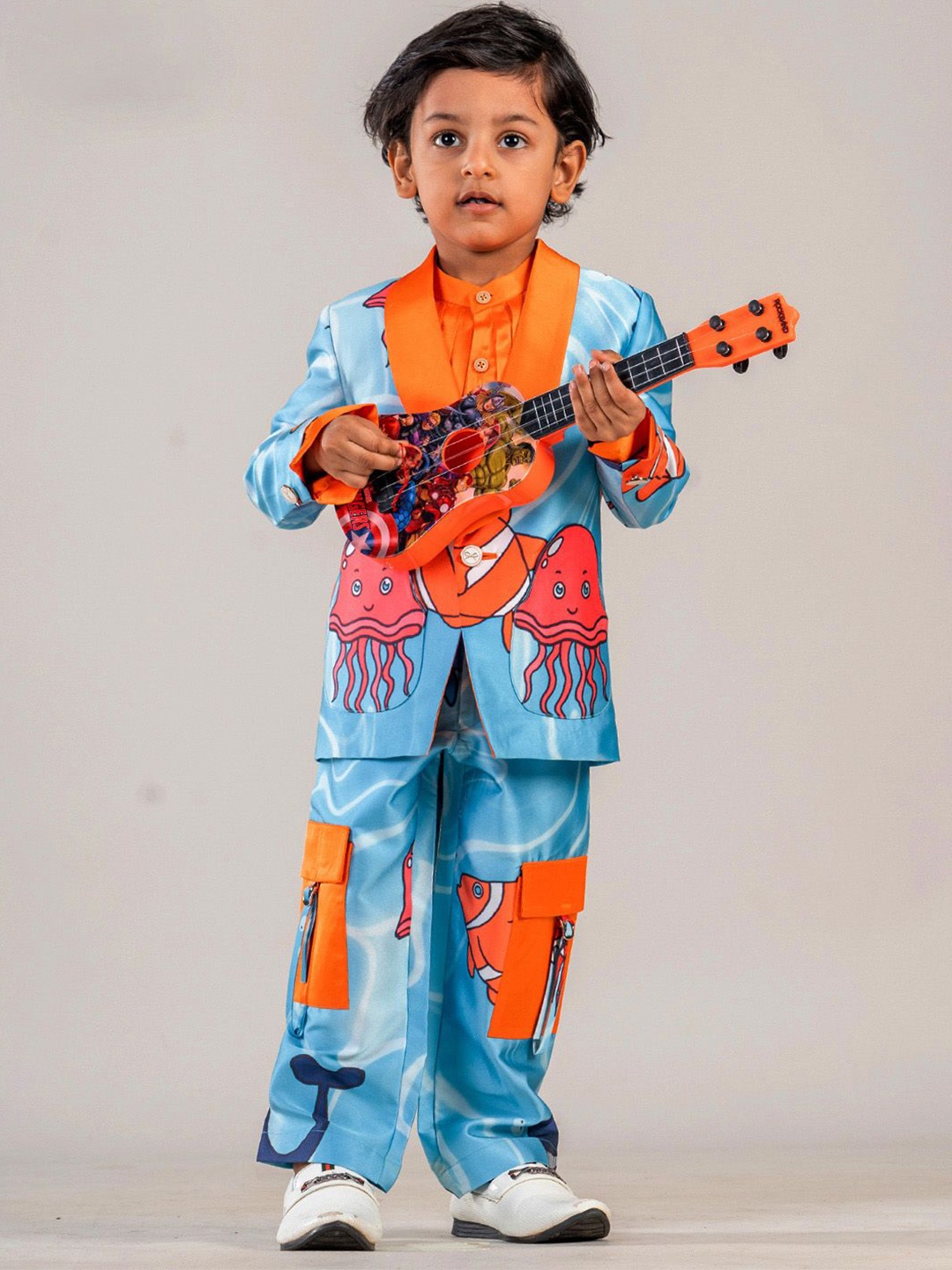 

BAYA COUTURE Boys Sea Animal Printed Party Blazer Set, Blue