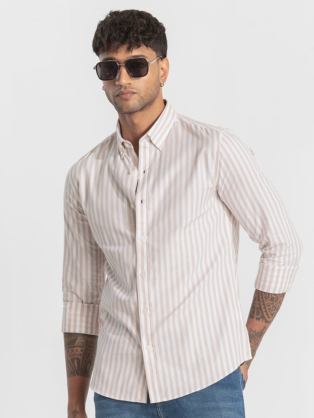 Snitch Men Smart Slim Fit Opaque Striped Casual Shirt