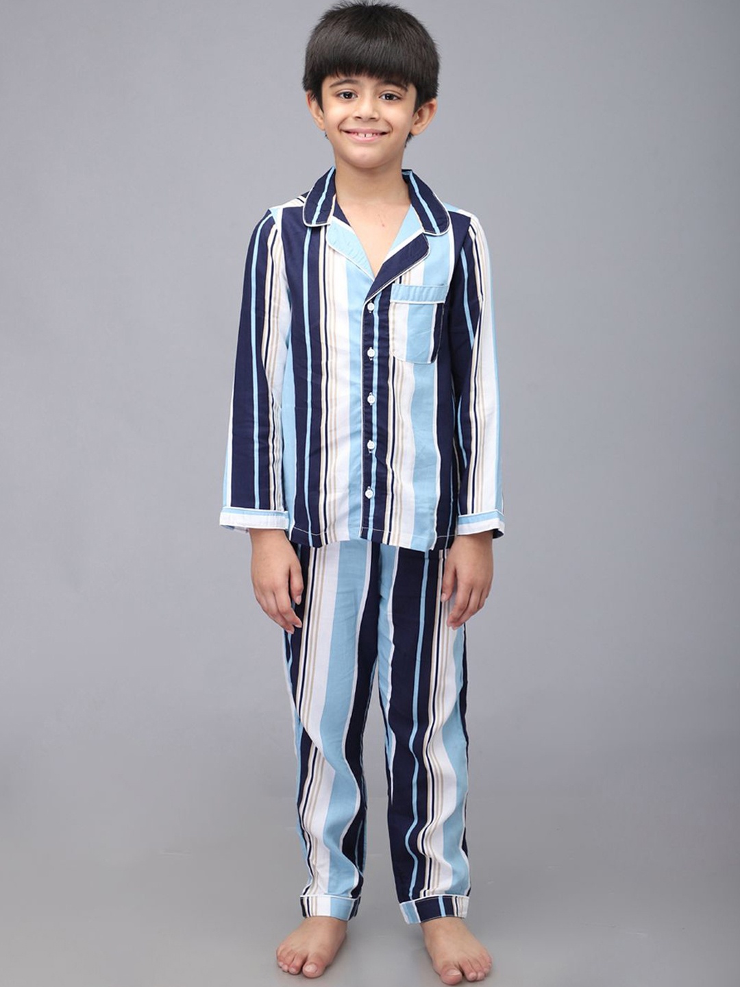 

Biglilpeople Boys Printed Long Sleeves Night suit, Blue
